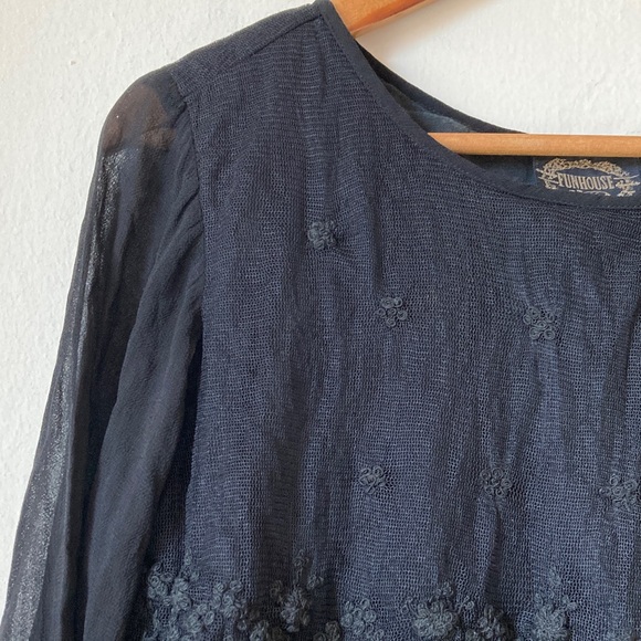 Funhouse NYC Black Lace Layered Sheer Blouse One Size - Picture 6 of 16